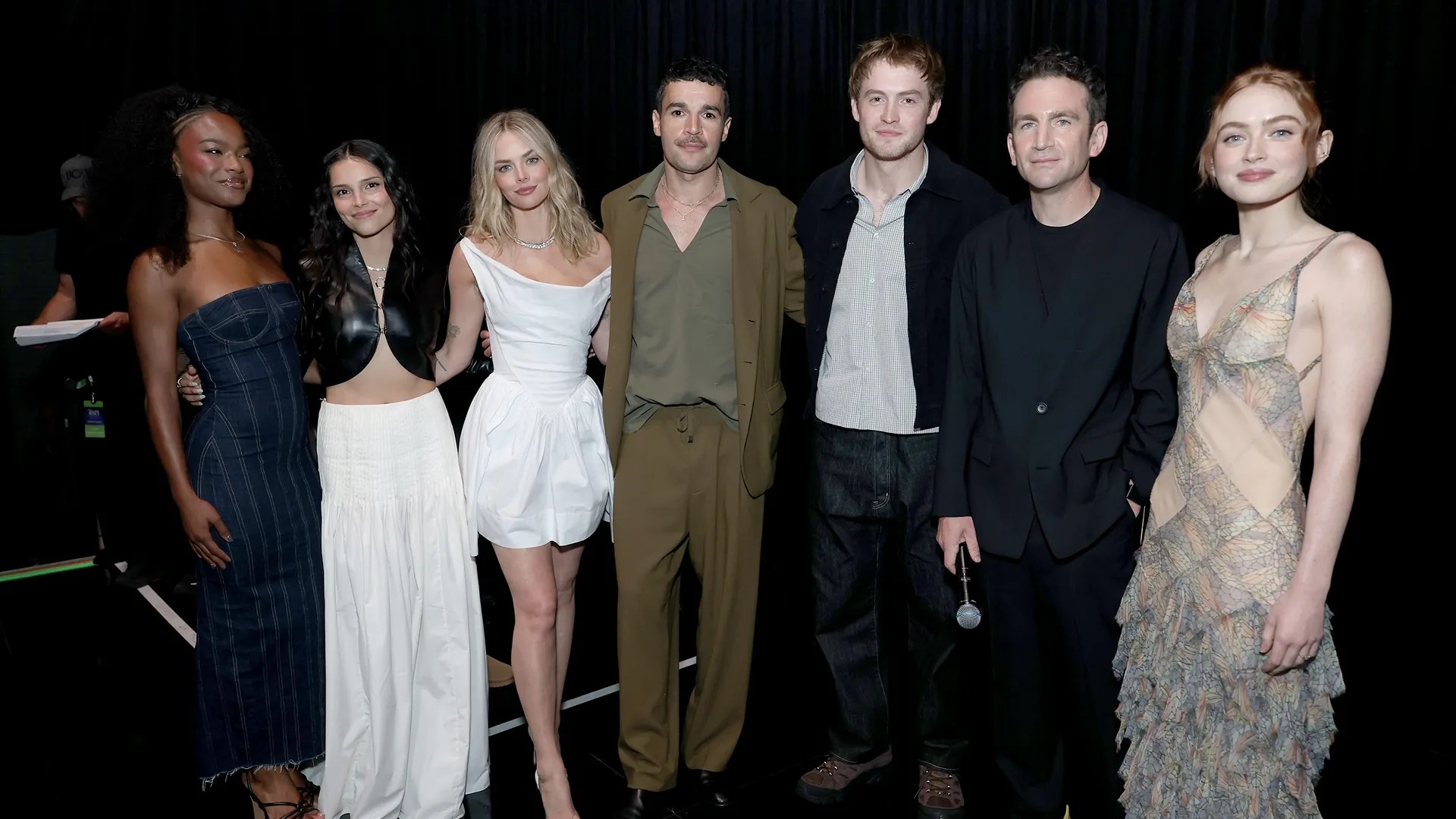 Maya Boyd, Inde Navarrette, Samara Weaving, Christopher Abbott, Kit Connor, Jake Schreier and Sadie Sink at D23 in August 2026