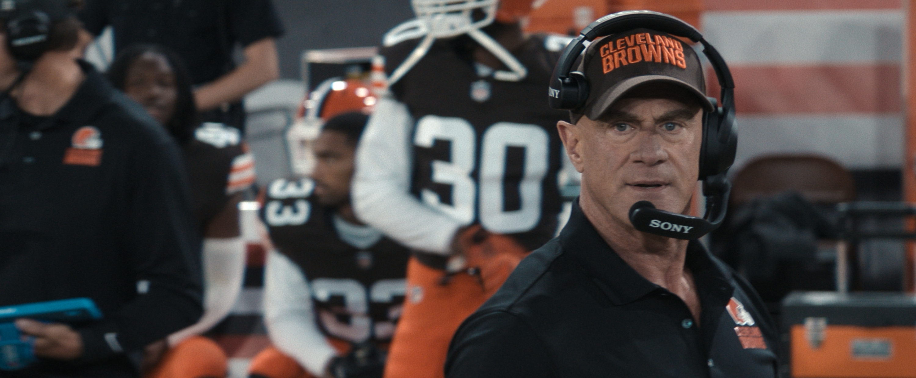 Christopher Meloni as Cleveland Browns coach Danny Roarke on the sideline