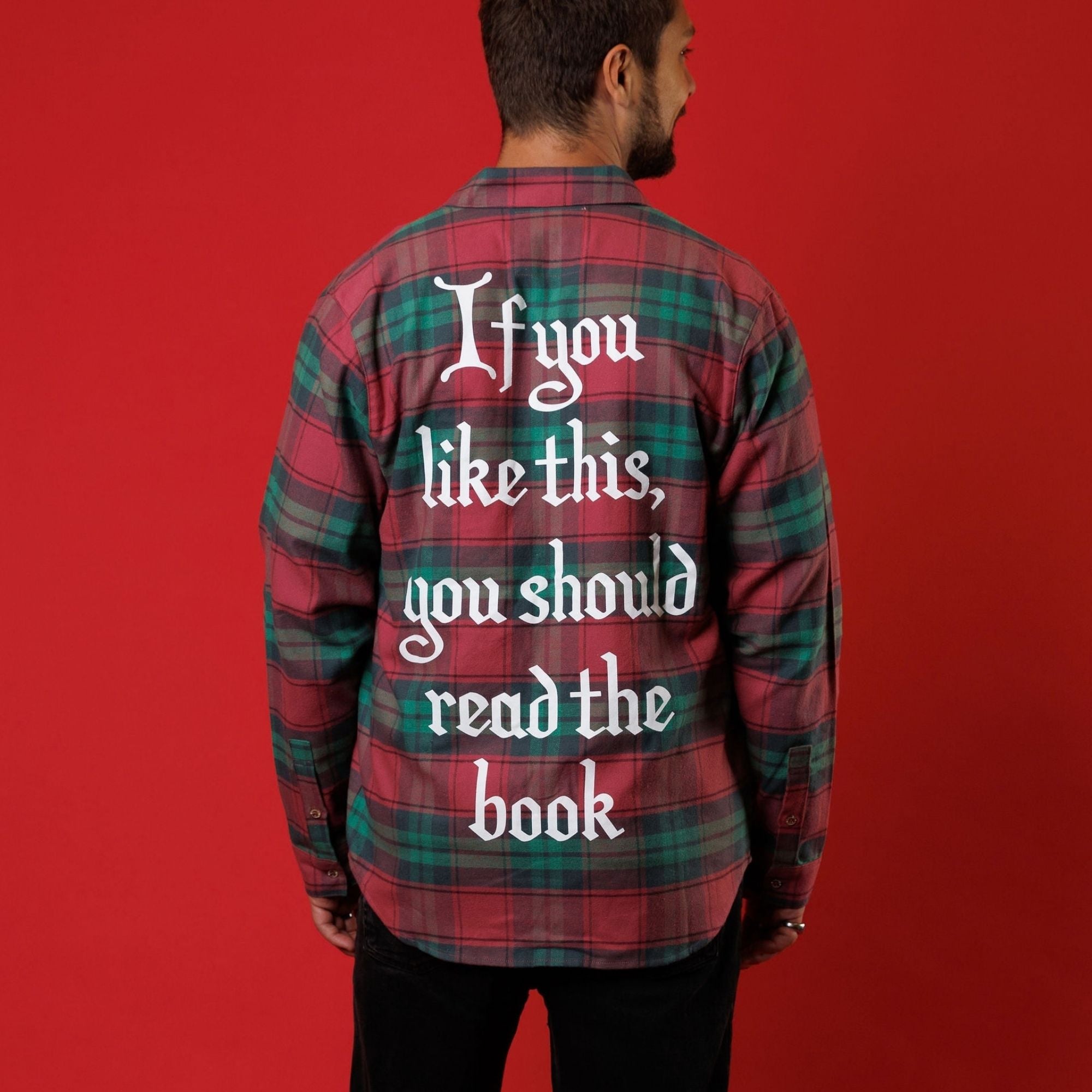 Back of the Cakeworthy Muppets Christmas Carol flannel with a large white printed message