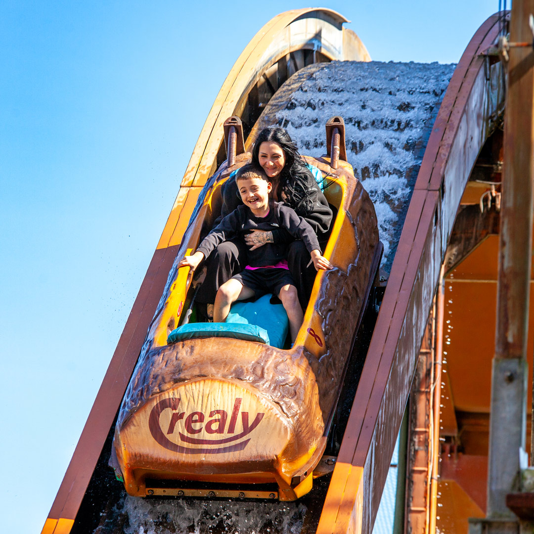 Riders descend Crealy’s Tidal Wave water ride