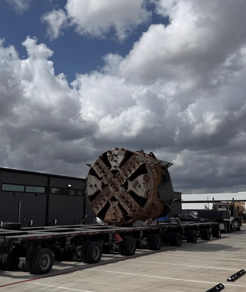Prufrock-5 tunnel-boring machine on a transport trailer at Morgan’s Inclusion Campus