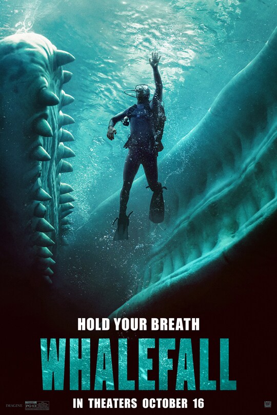Official Whalefall poster showing a diver between a sperm whale’s jaws