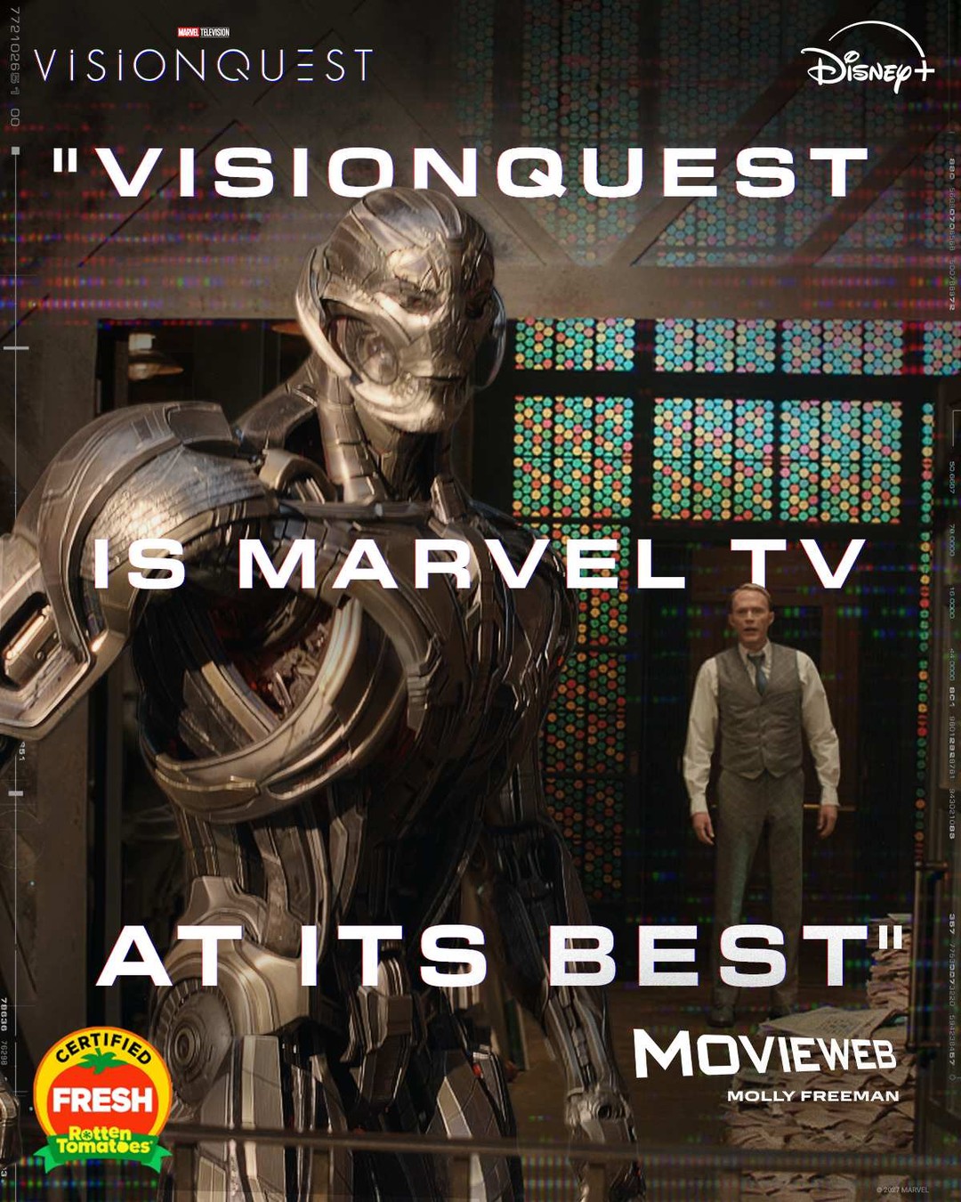 Official VisionQuest poster artwork shows metallic Ultron in front of a colored monitor wall