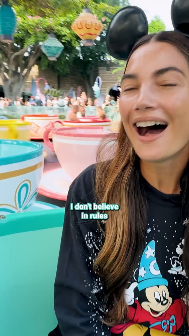 Lily Aldridge wears Mickey ears aboard Mad Tea Party in Disney Parks’ Teacup Confessions reel