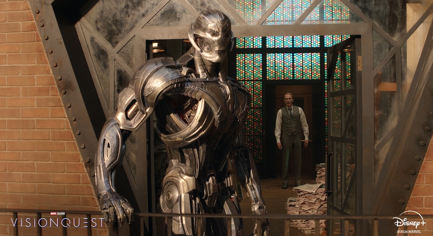 Ultron stands in front of Vision in a VisionQuest episode still