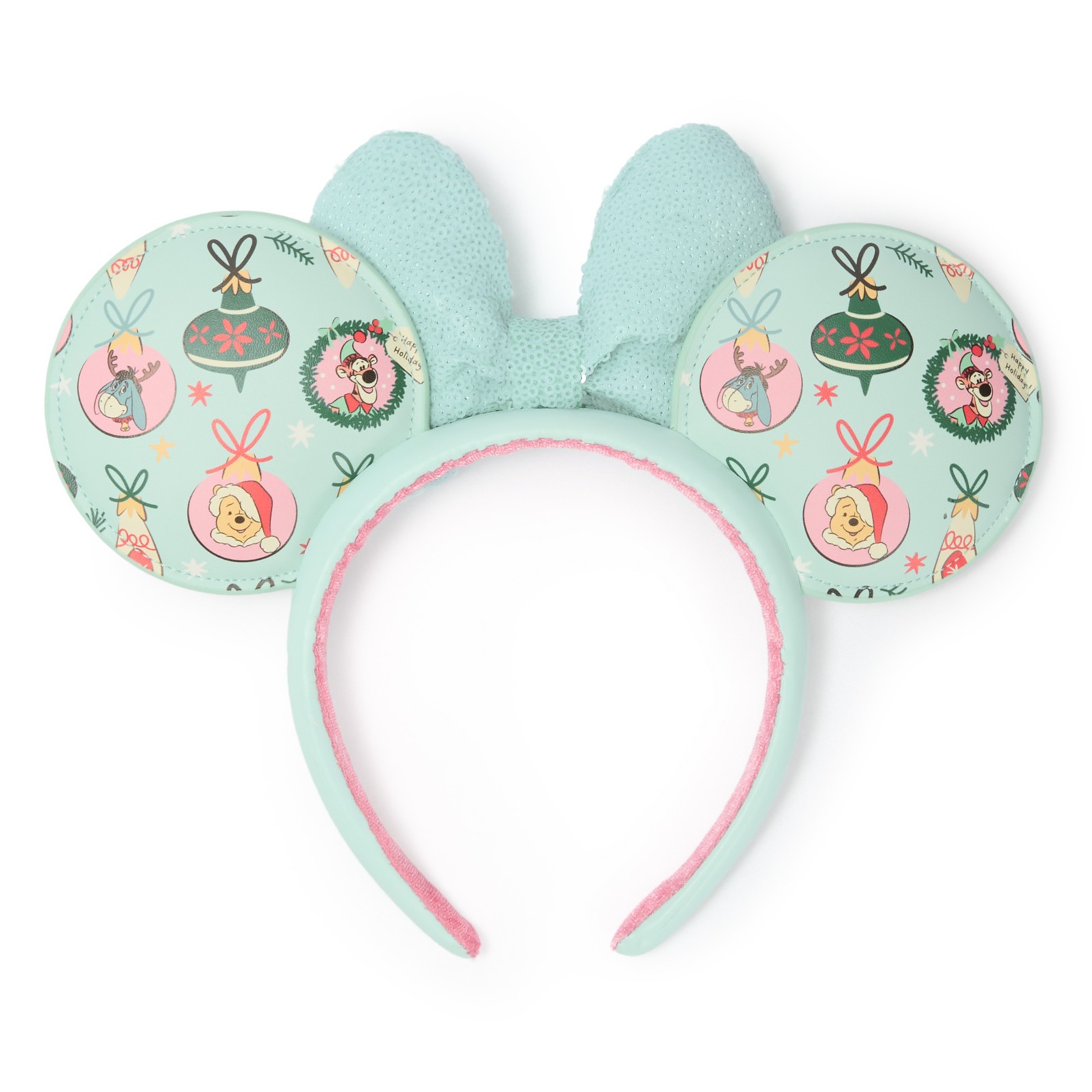 Front view of the Winnie the Pooh holiday ear headband