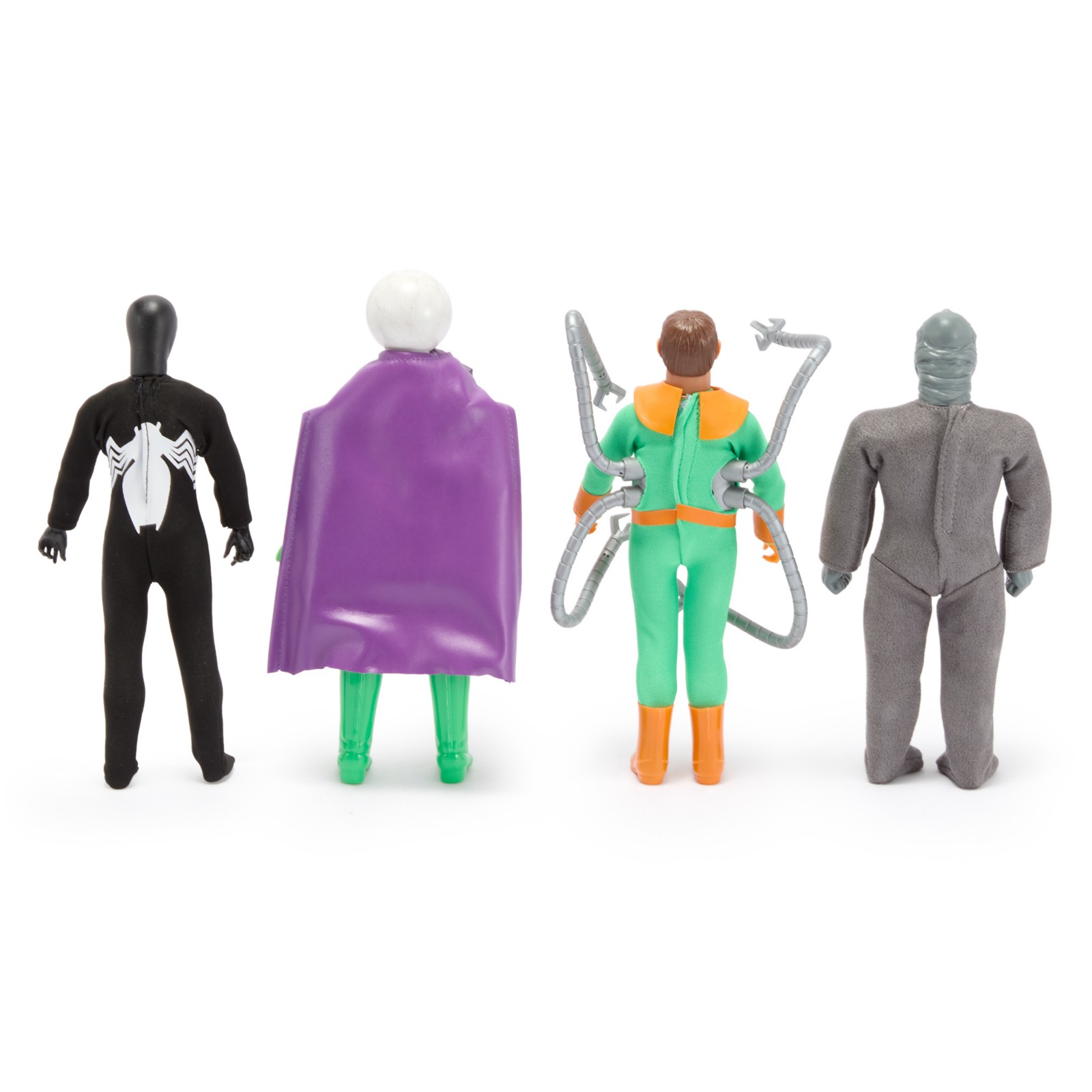 Back view of the four Spider-Man Mego figures