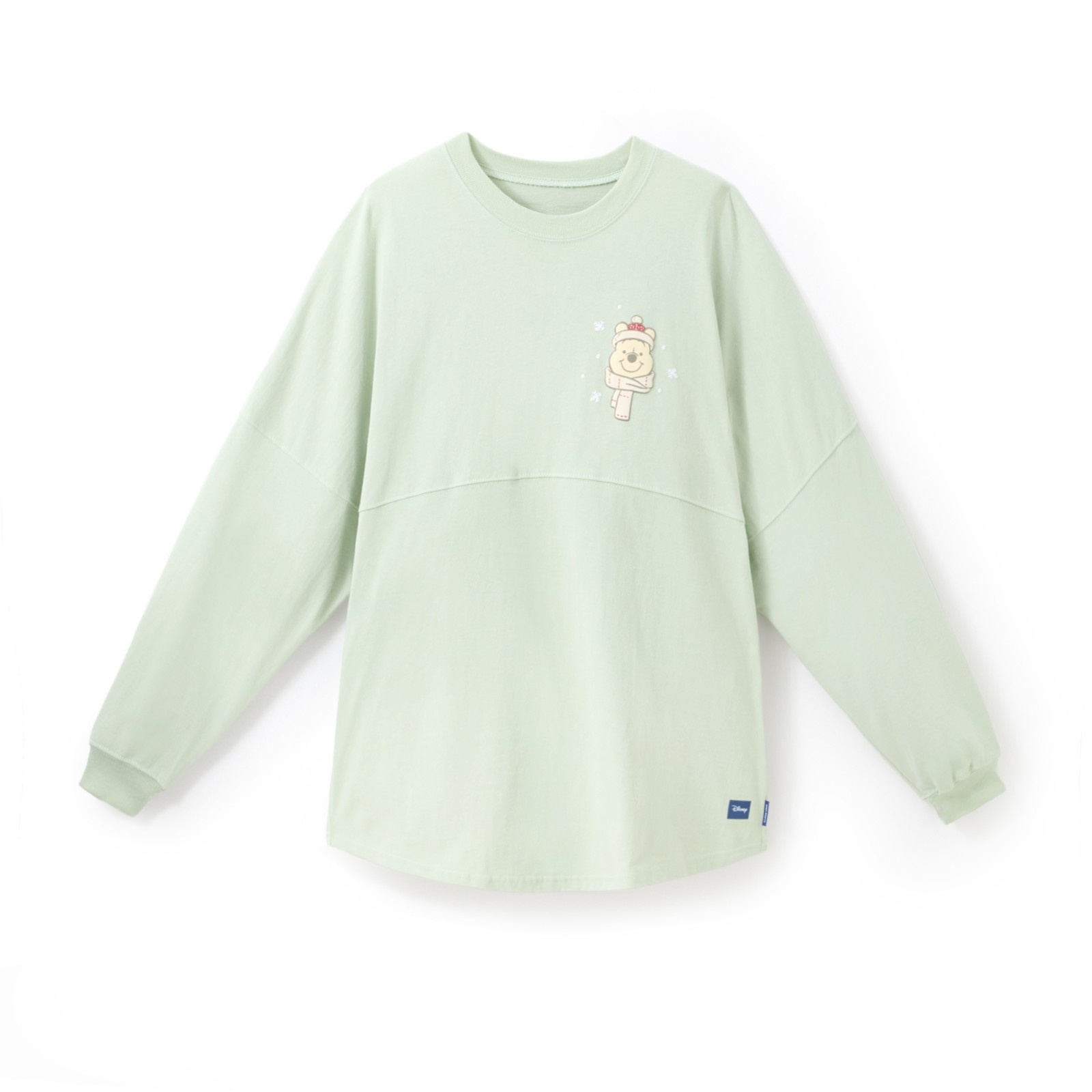 Front of the pale green Winnie the Pooh holiday Spirit Jersey