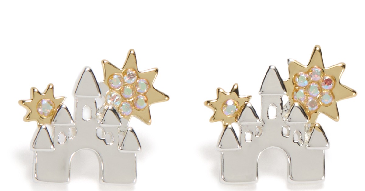 Fantasyland Castle stud earrings with gold-plated cubic zirconia fireworks