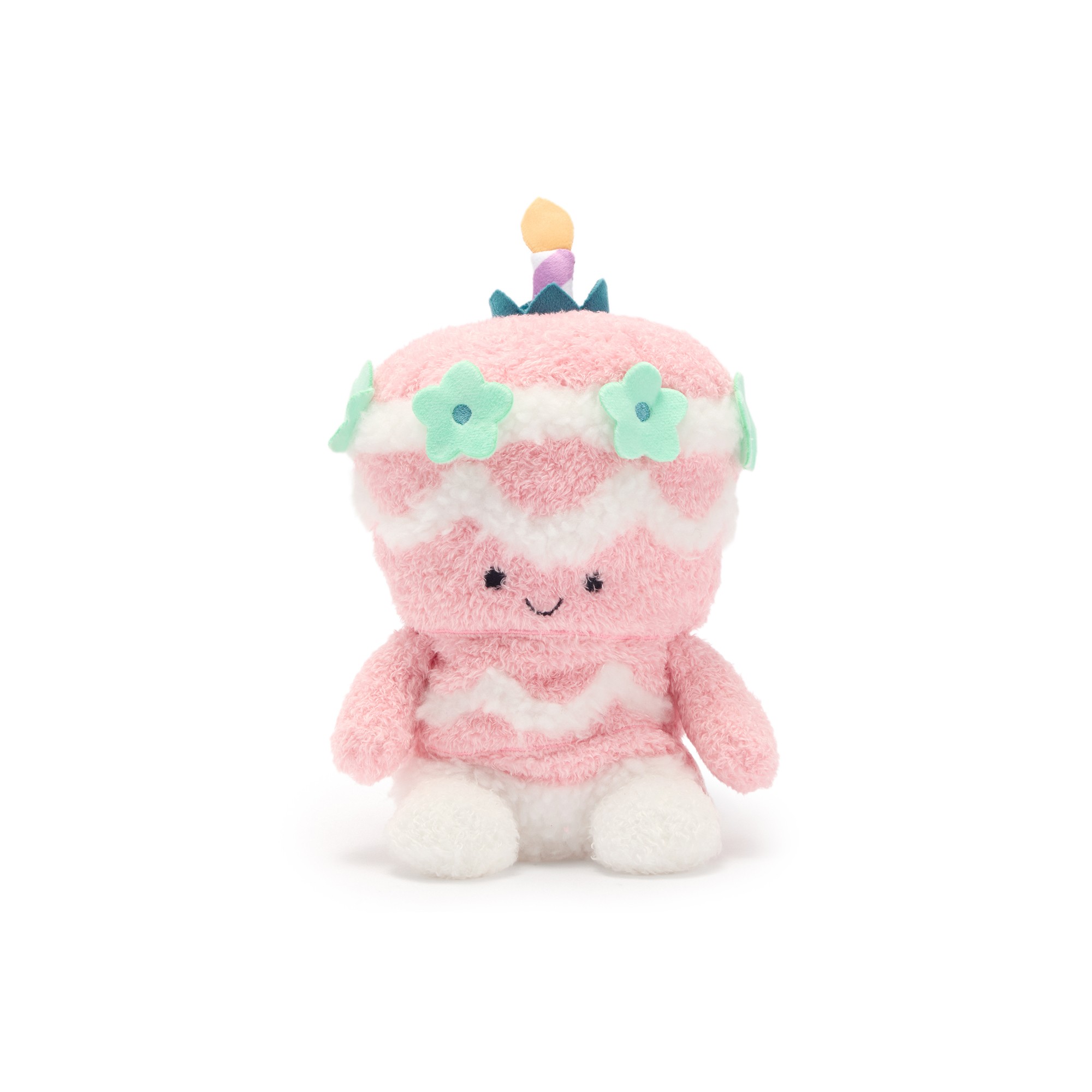 Pink unbirthday cake Bum Bumz plush with a candle, crown and flowers