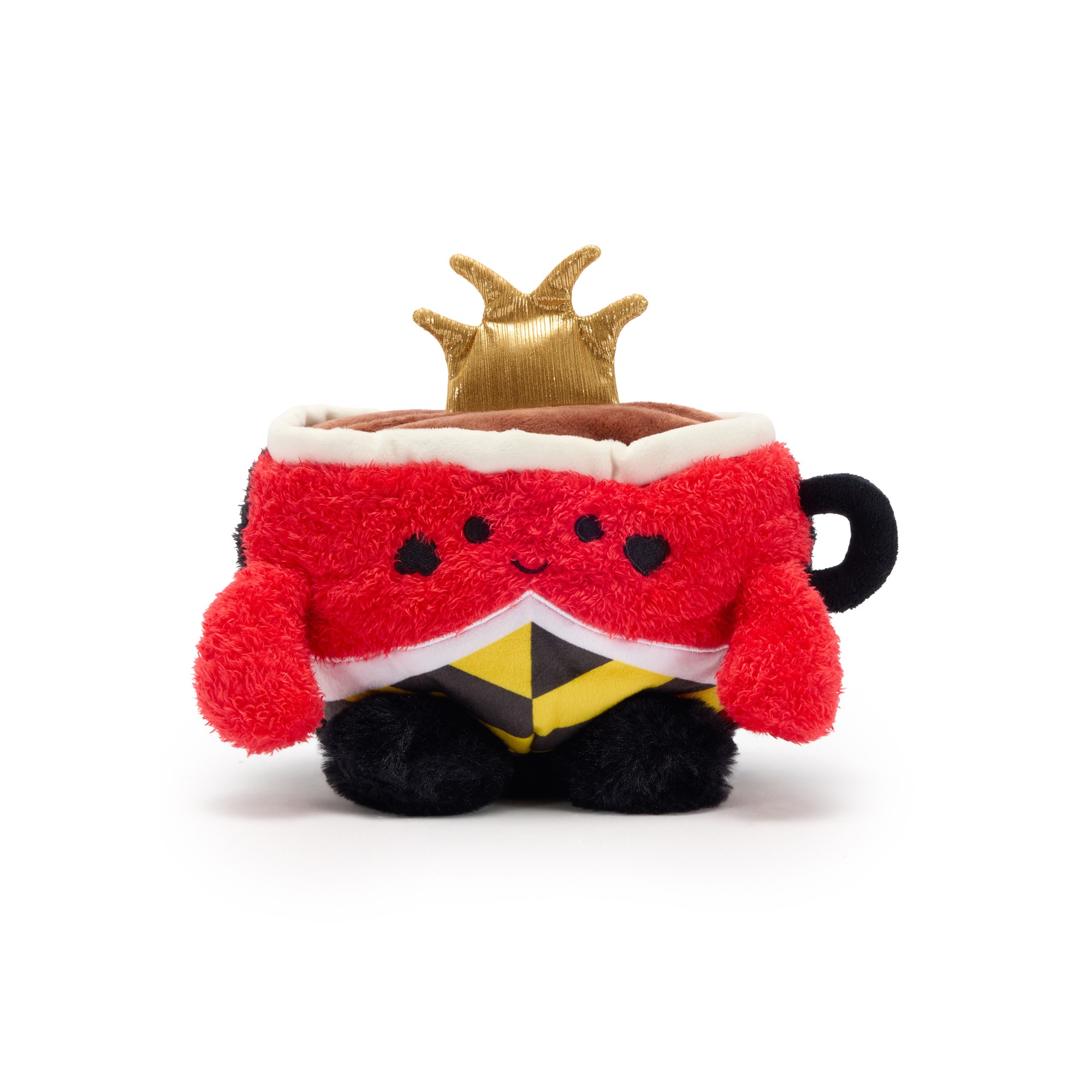 Red Queen of Hearts teacup Bum Bumz plush with a gold crown