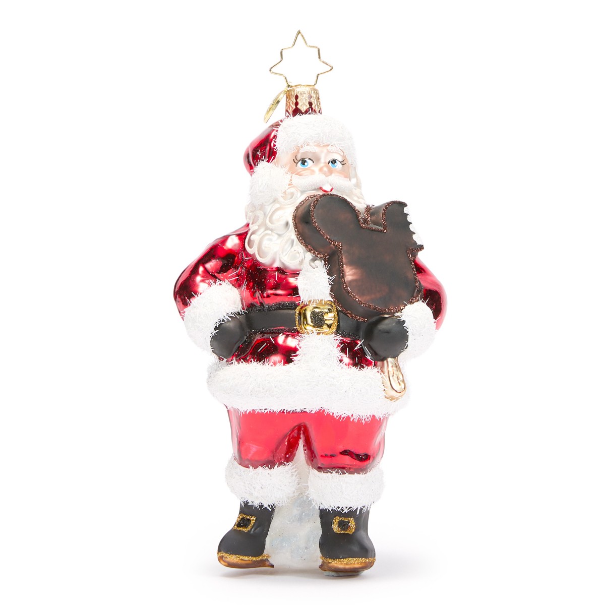 Christopher Radko glass Santa ornament holding a bitten Mickey ice cream bar