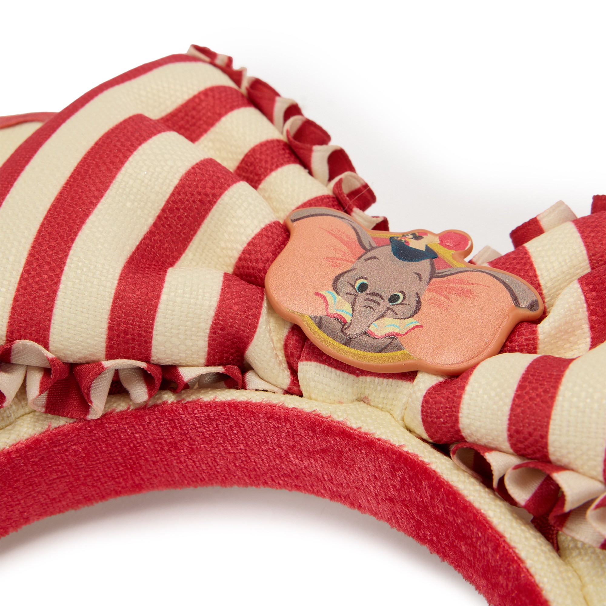 Close view of the striped bow and Dumbo cameo on the ear headband
