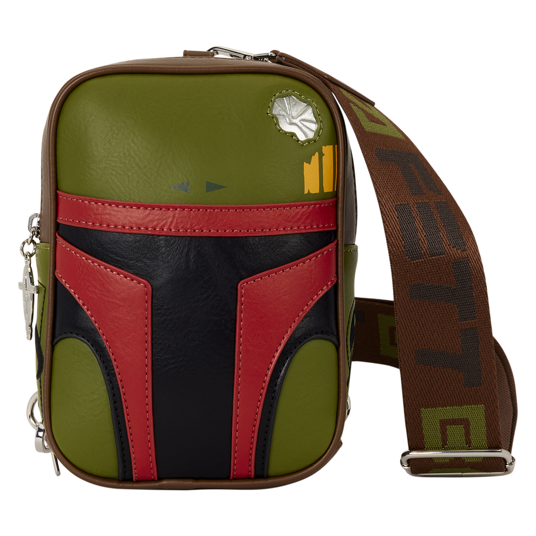 Boba Fett cosplay sling crossbody bag with helmet-inspired front panel
