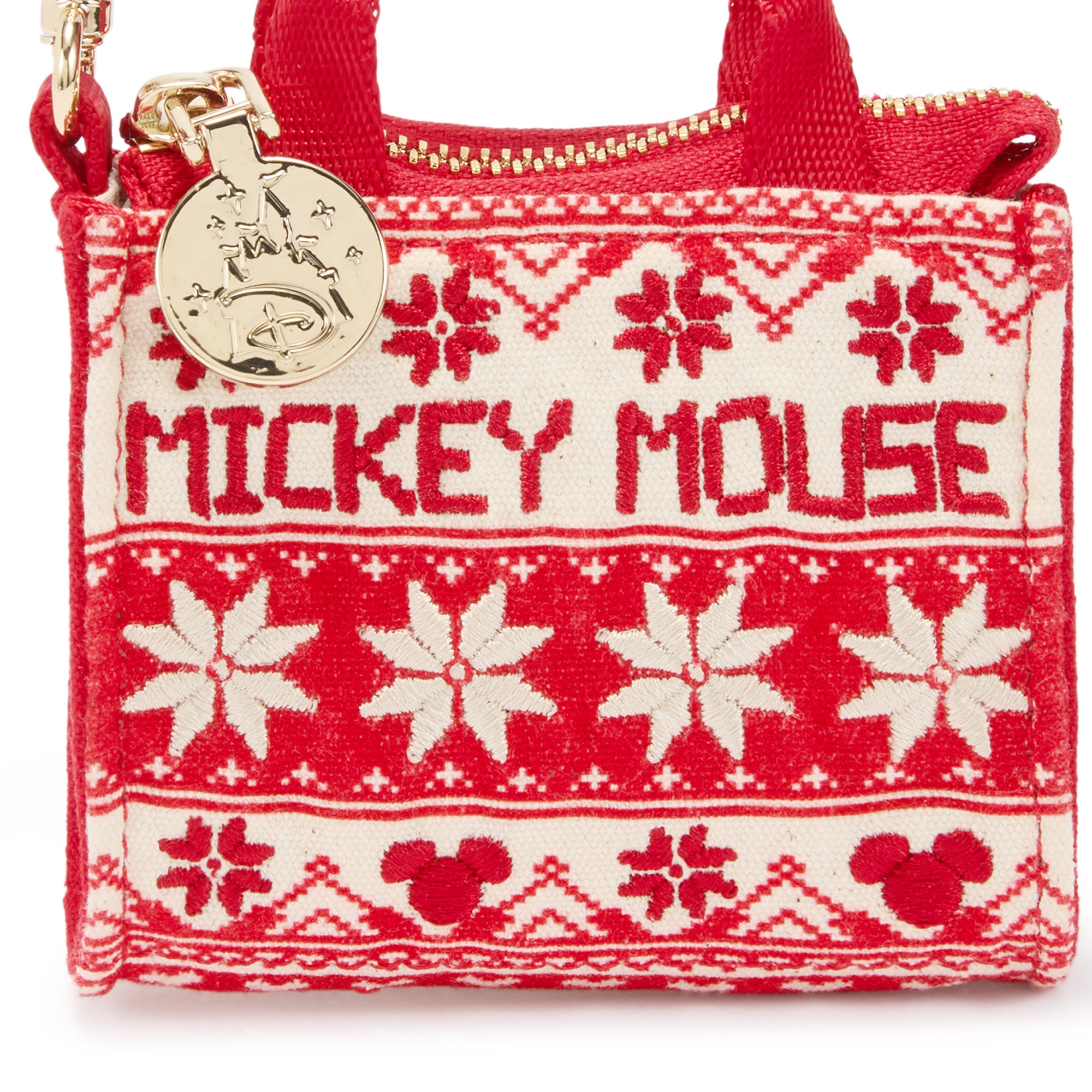 Side view of the Mickey Mouse Fair Isle micro tote bag charm