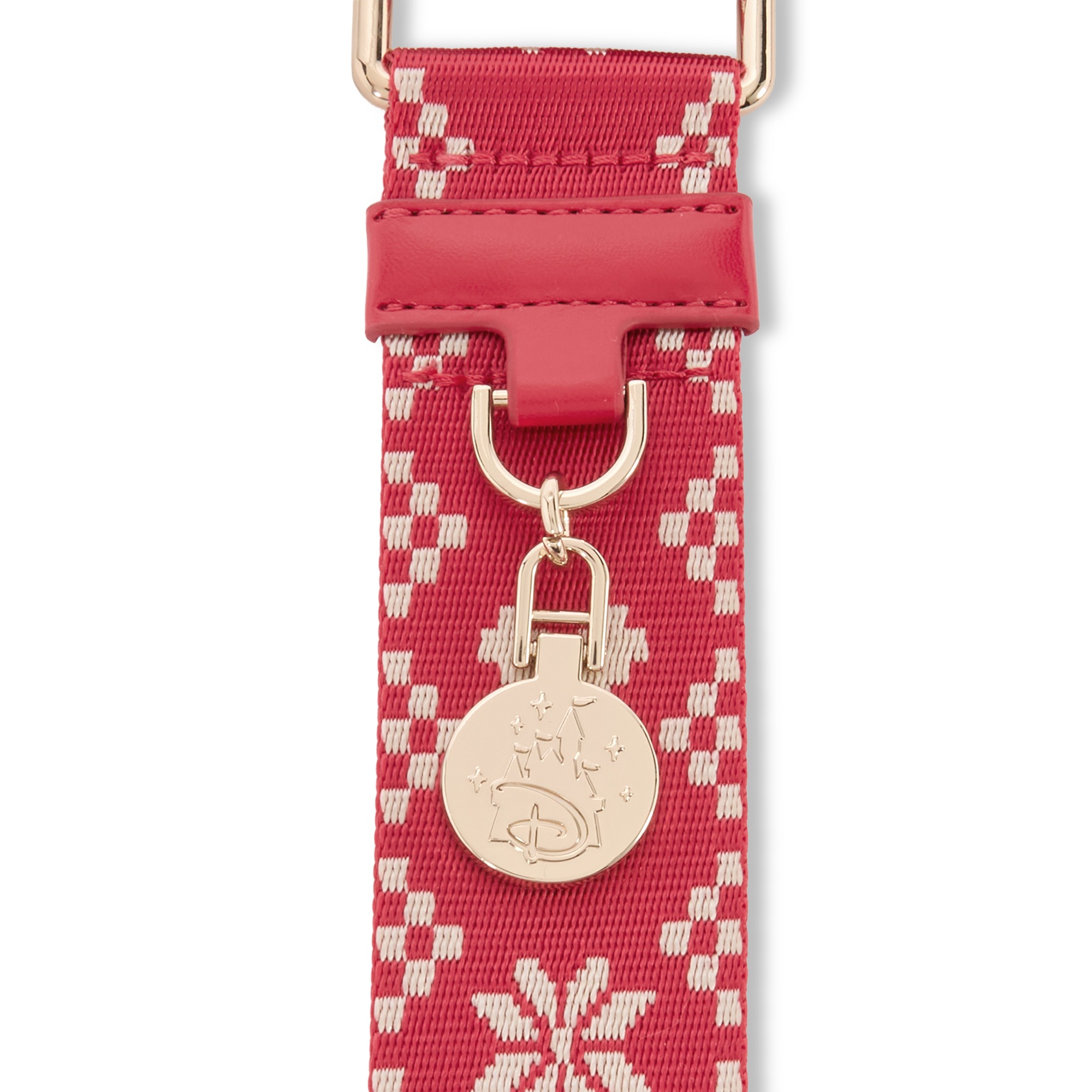 Close view of the strap’s D-ring and Disney medallion