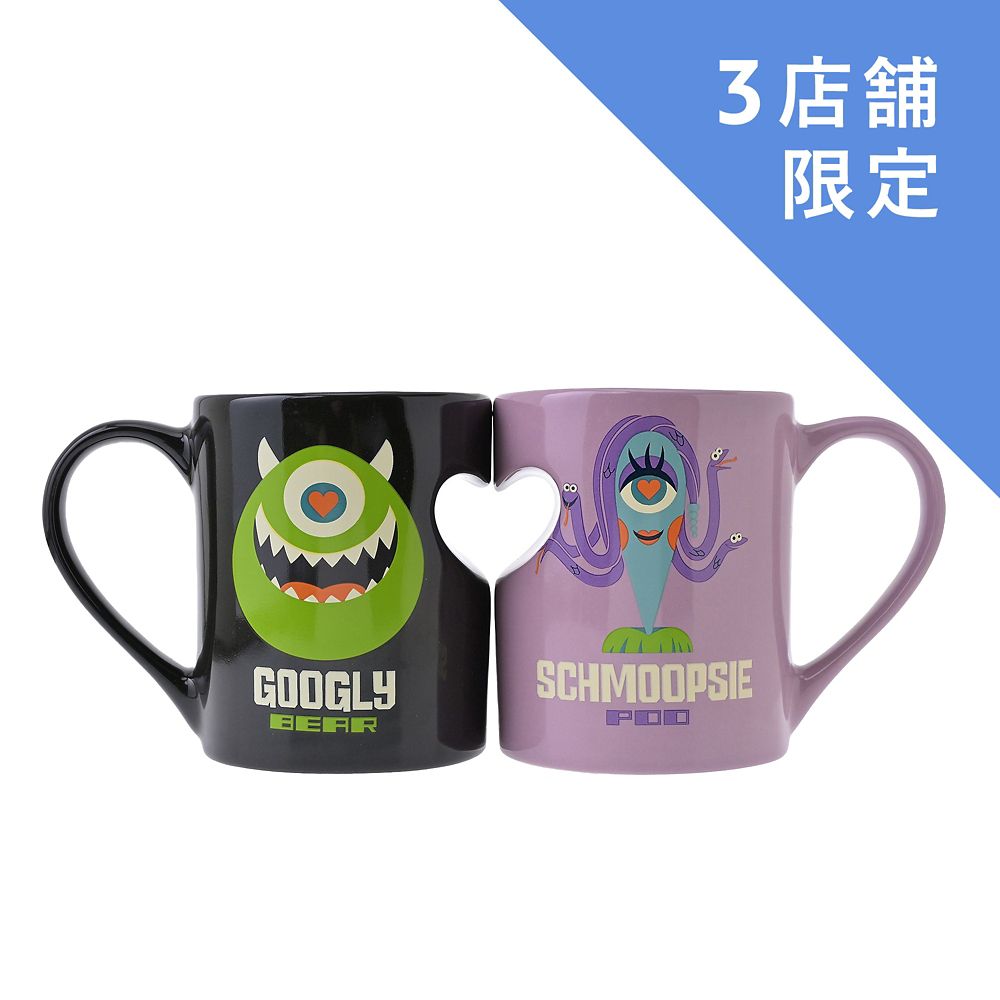 Mike and Celia mugs shown side by side with a three-store limited label