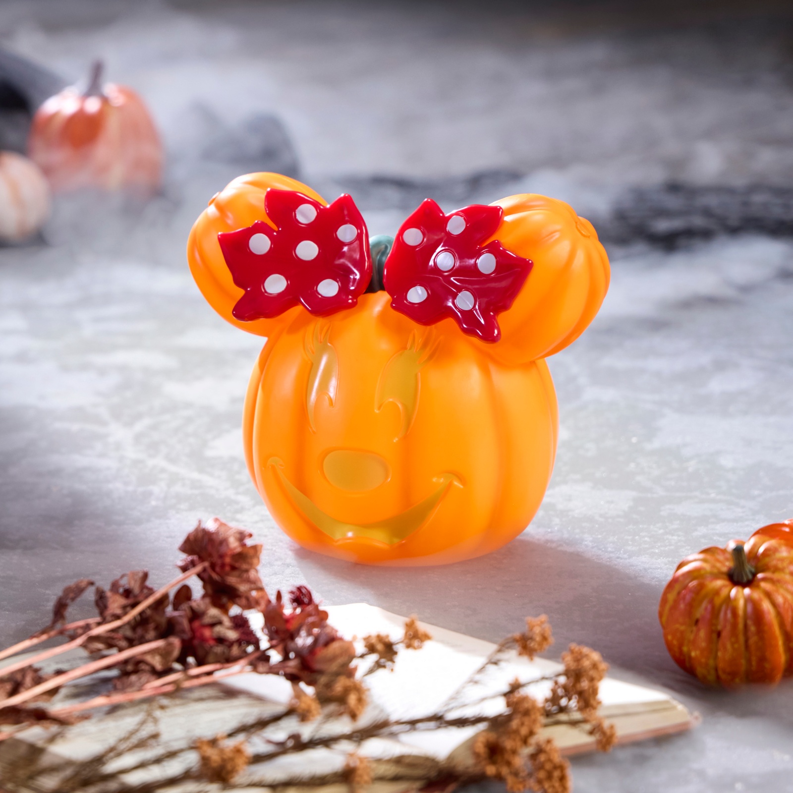 Minnie Mouse light-up jack-o’-lantern in a Halloween display