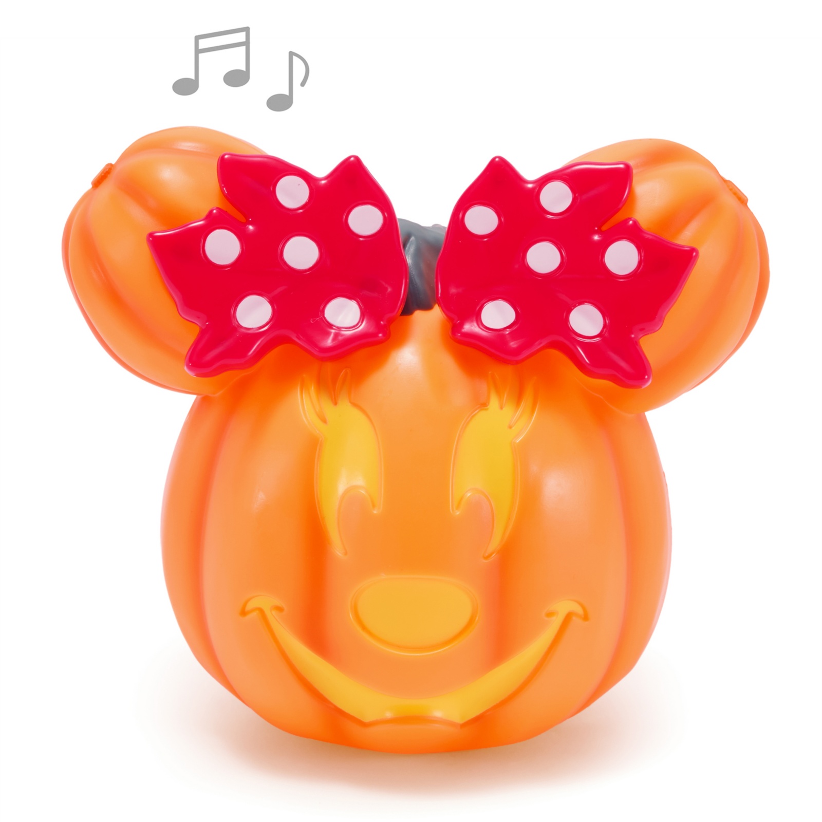 Minnie Mouse light-up jack-o’-lantern with a red polka-dot bow