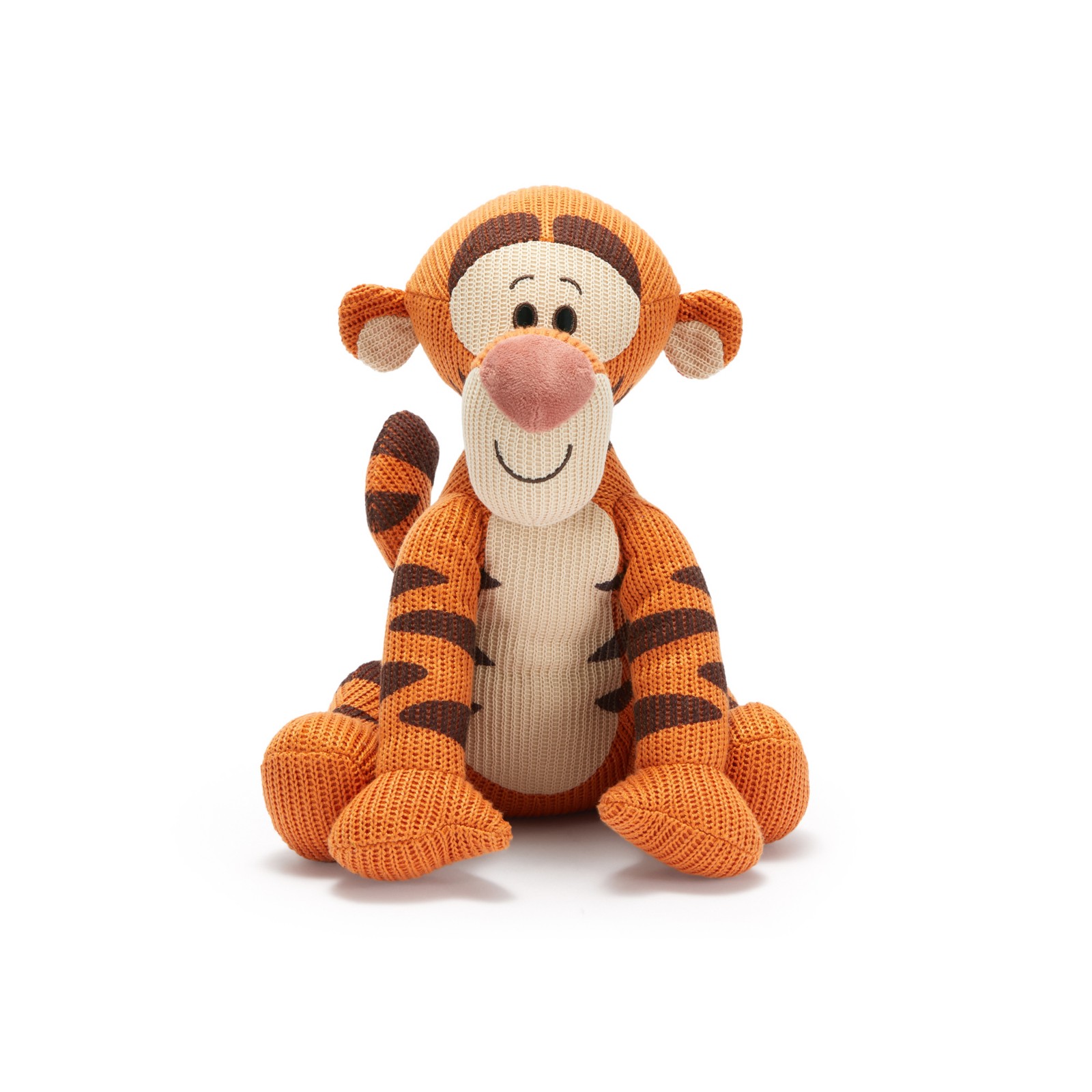 Tigger limited-edition knit plush with orange cable-knit fabric and printed black stripes