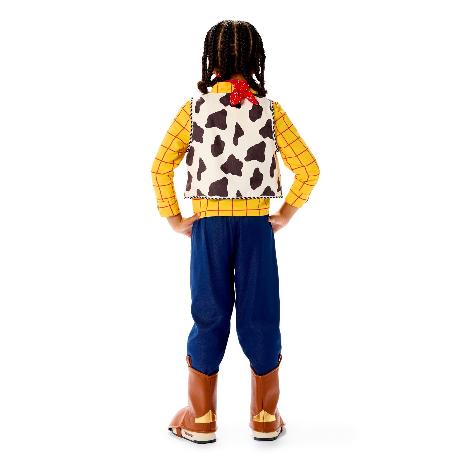Back view of a child wearing the Woody costume