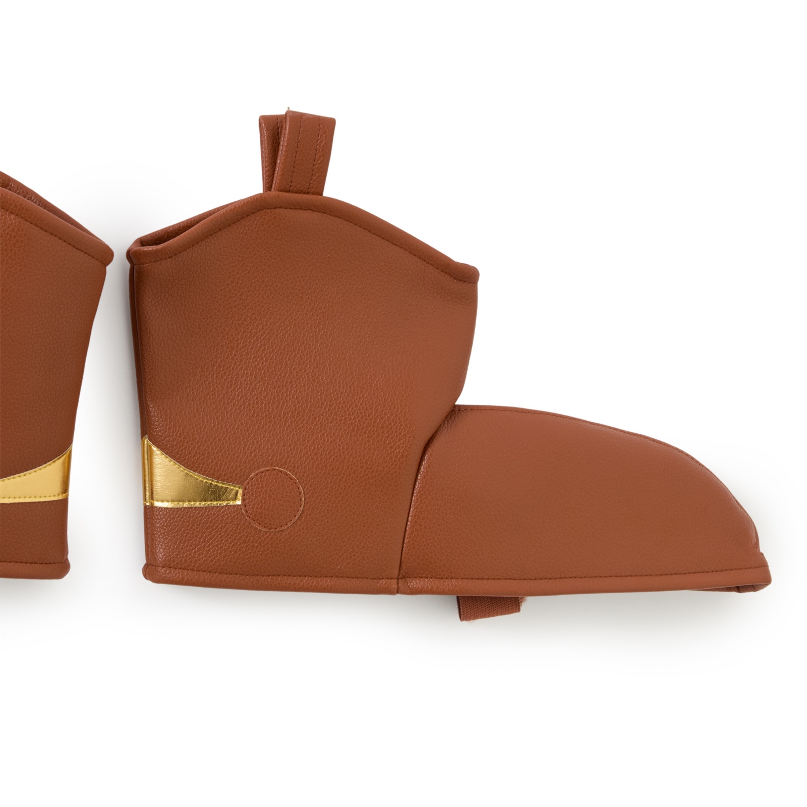 Close-up of a Woody costume foam boot cover