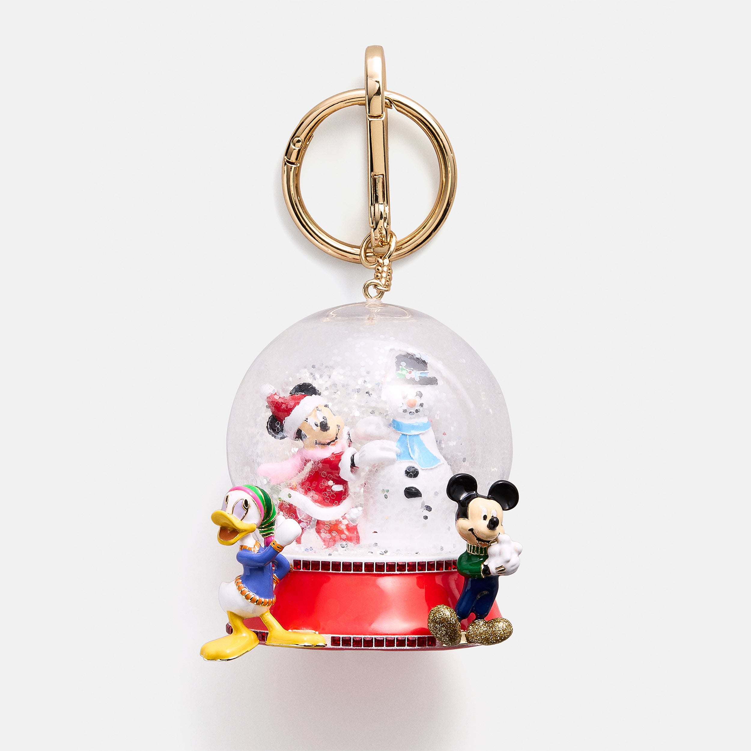 Disney Mickey and Friends snow globe bag charm with Minnie, Mickey and Donald