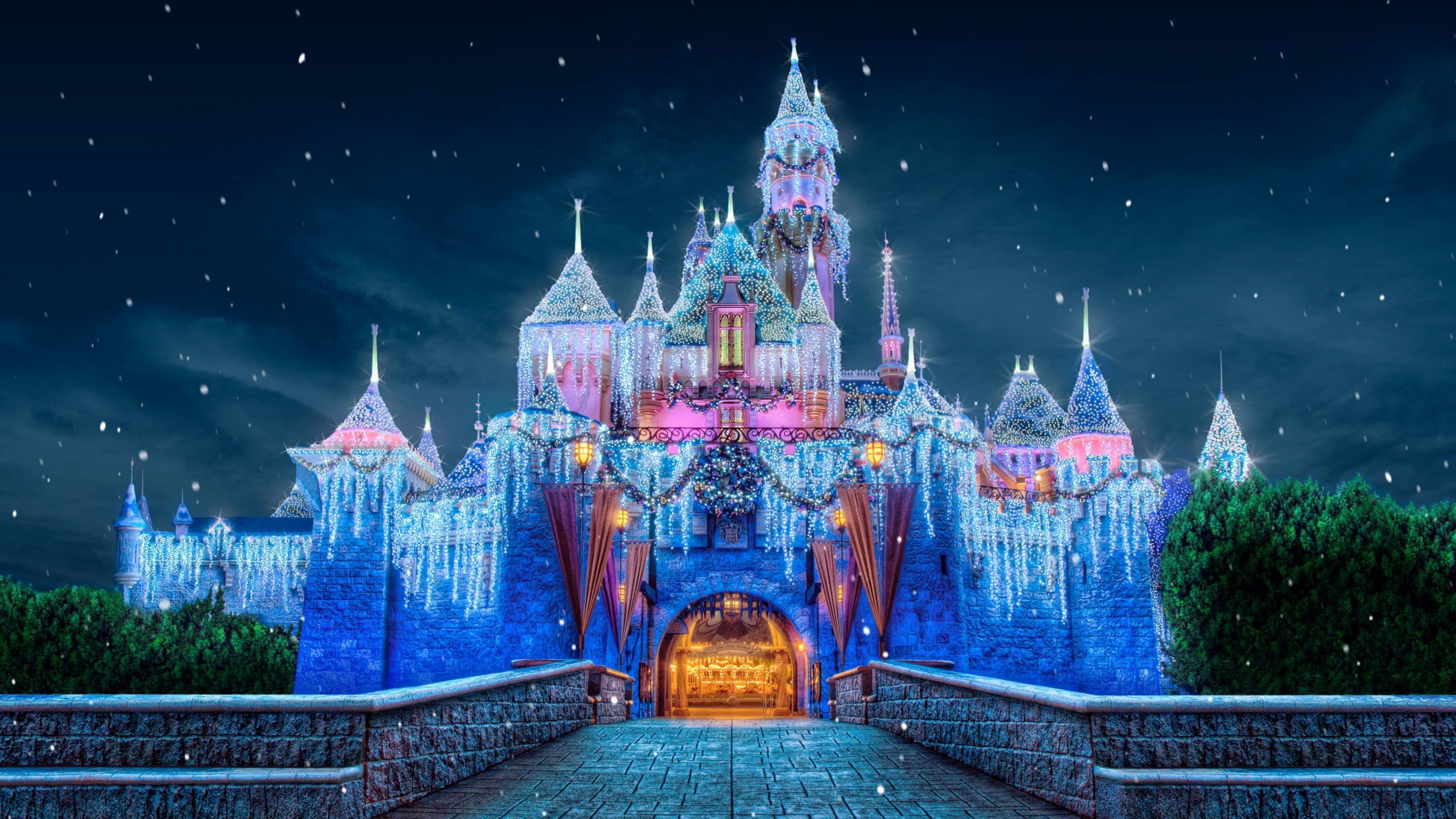 Sleeping Beauty Castle decorated for the holidays at Disneyland