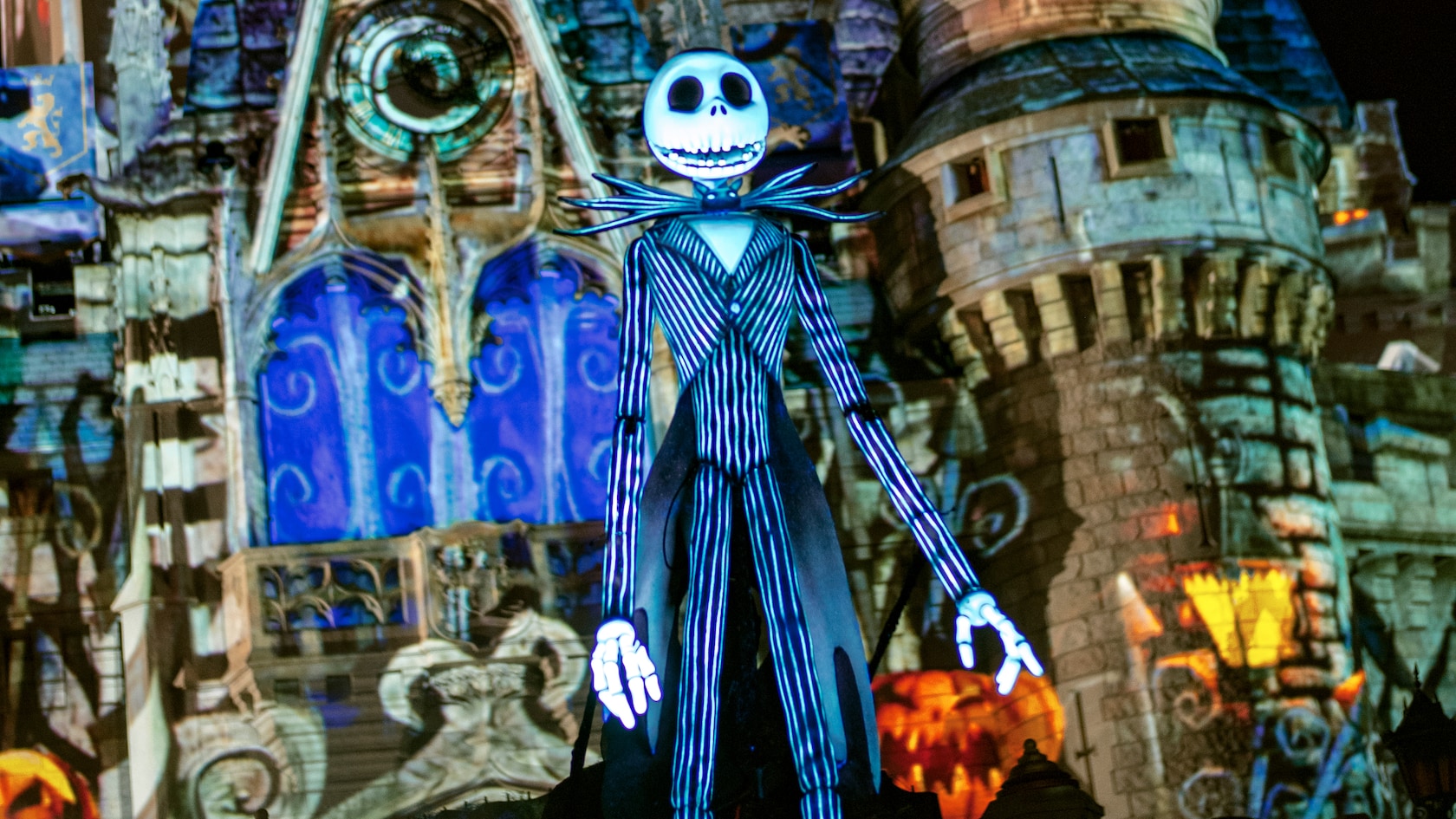 Jack Skellington appears in front of Cinderella Castle during Disney’s Not-So-Spooky Spectacular
