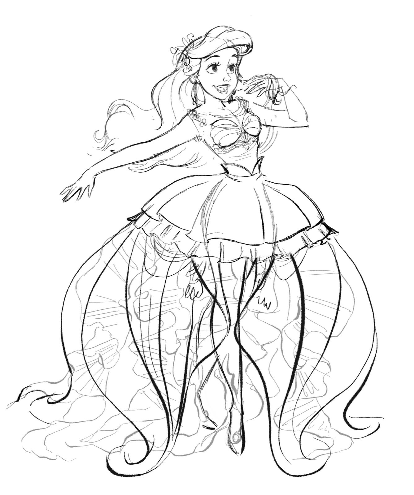 Pencil design sketch for the Ariel Designer Doll dress