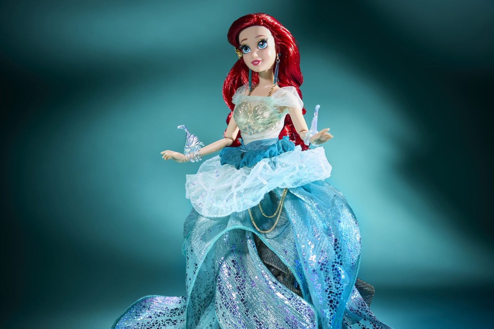 Ariel Designer Doll in a blue and silver dance dress