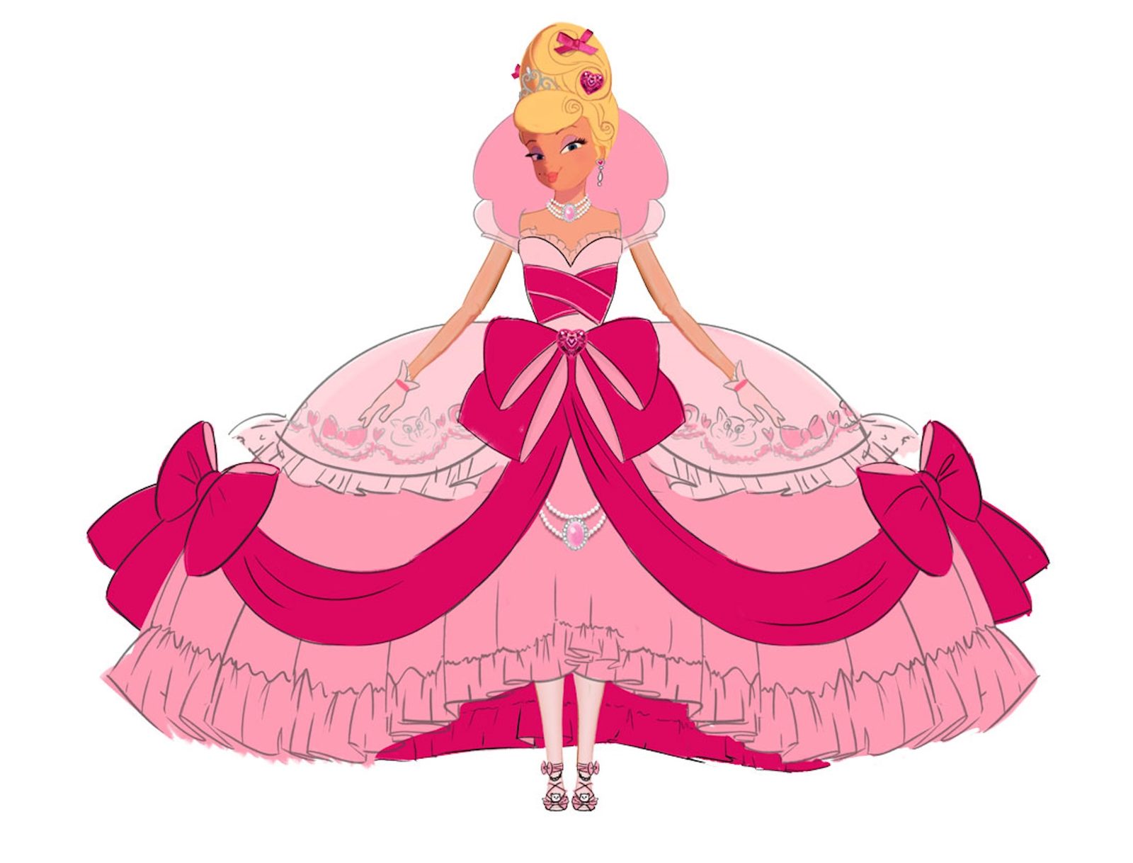 Front-view costume art for Lottie’s pink dress