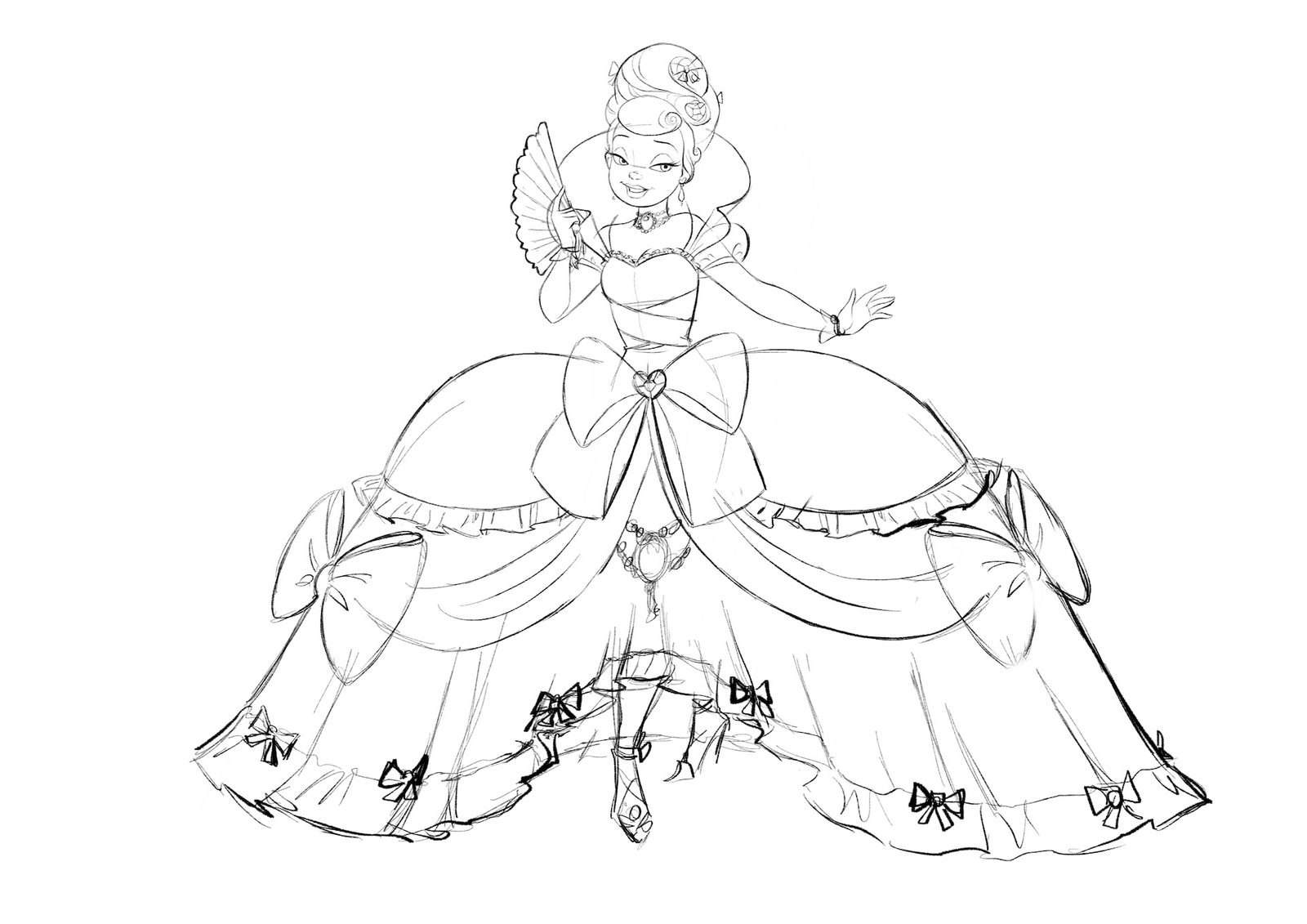 Pencil design sketch for Lottie’s ballroom dress