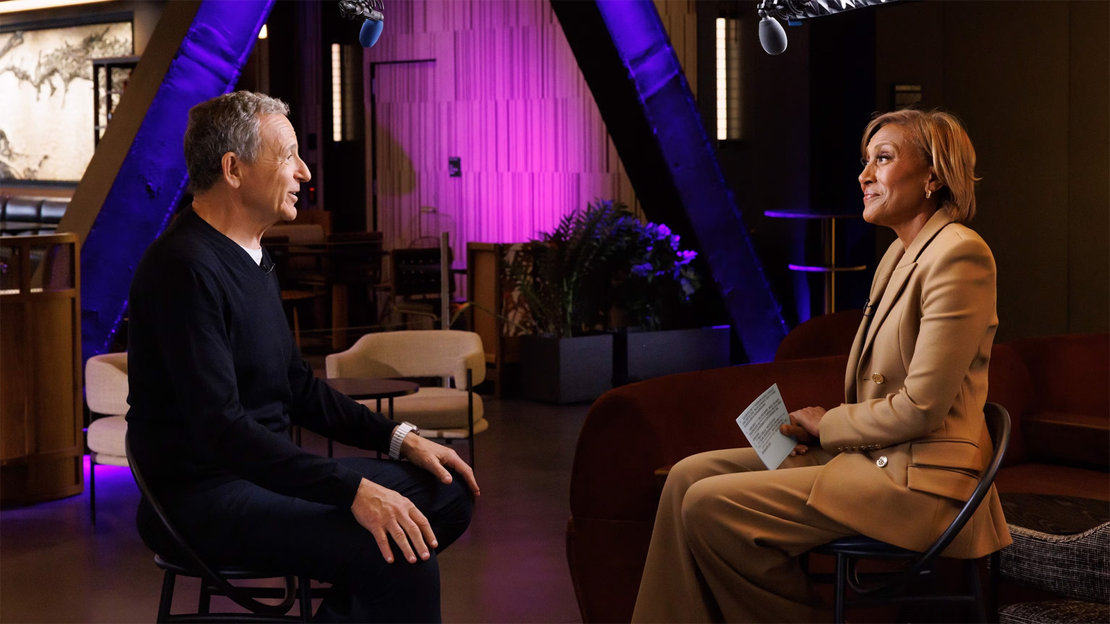 Bob Iger speaks with Robin Roberts during a Good Morning America interview