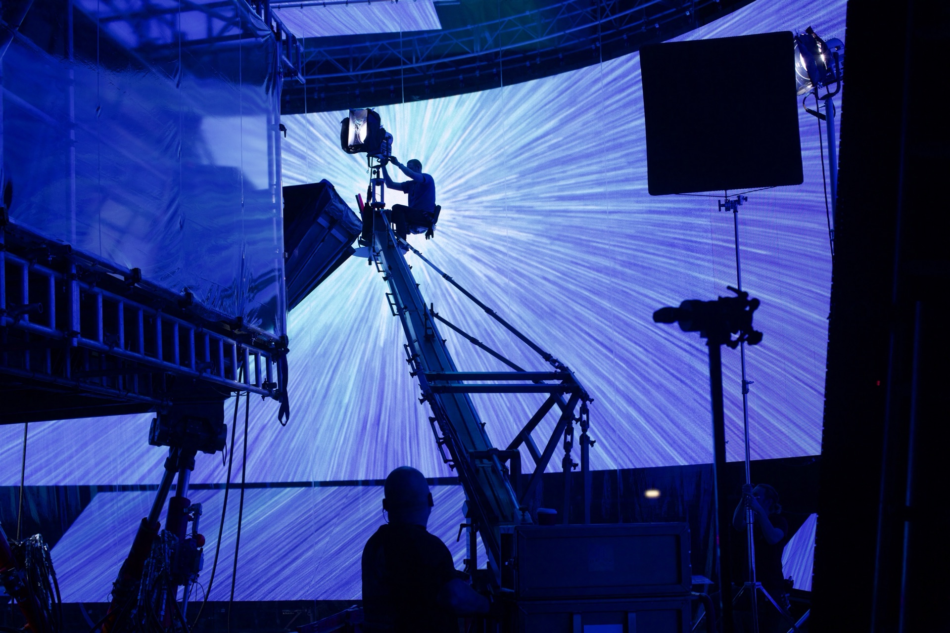 Crew members work on a Star Wars production stage at Industrial Light and Magic