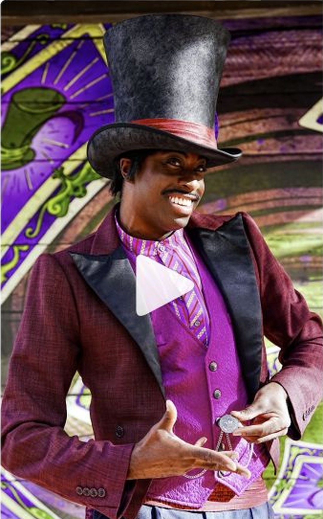 Dr. Facilier in a burgundy coat and tall black hat in the Disneyland Paris Frontierland video