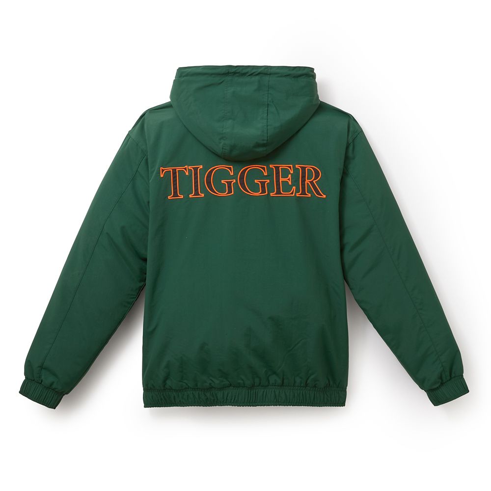 Back view of the green jacket with large Tigger lettering