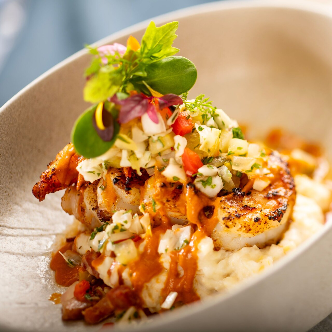 Shrimp and grits served at Narcoossee’s at Walt Disney World