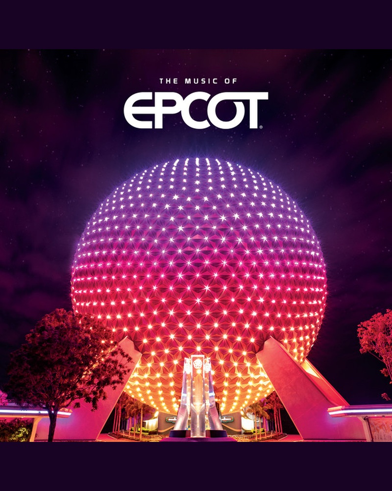 The Music of EPCOT album artwork featuring Spaceship Earth at night