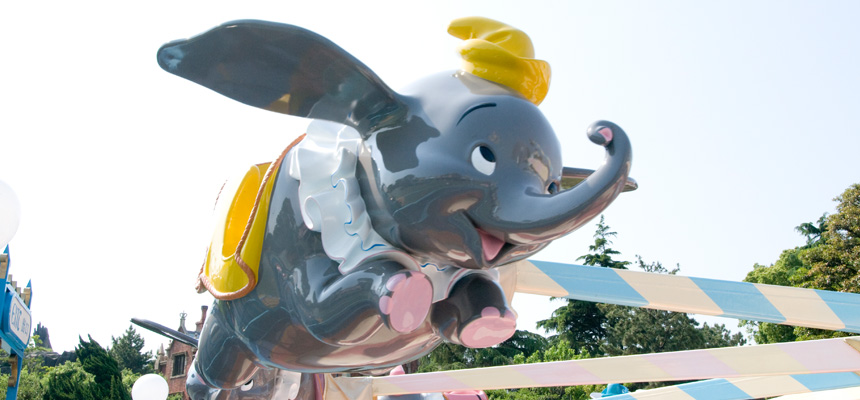 Dumbo The Flying Elephant in an official Tokyo Disney Resort attraction photo from before the October 2026 color update