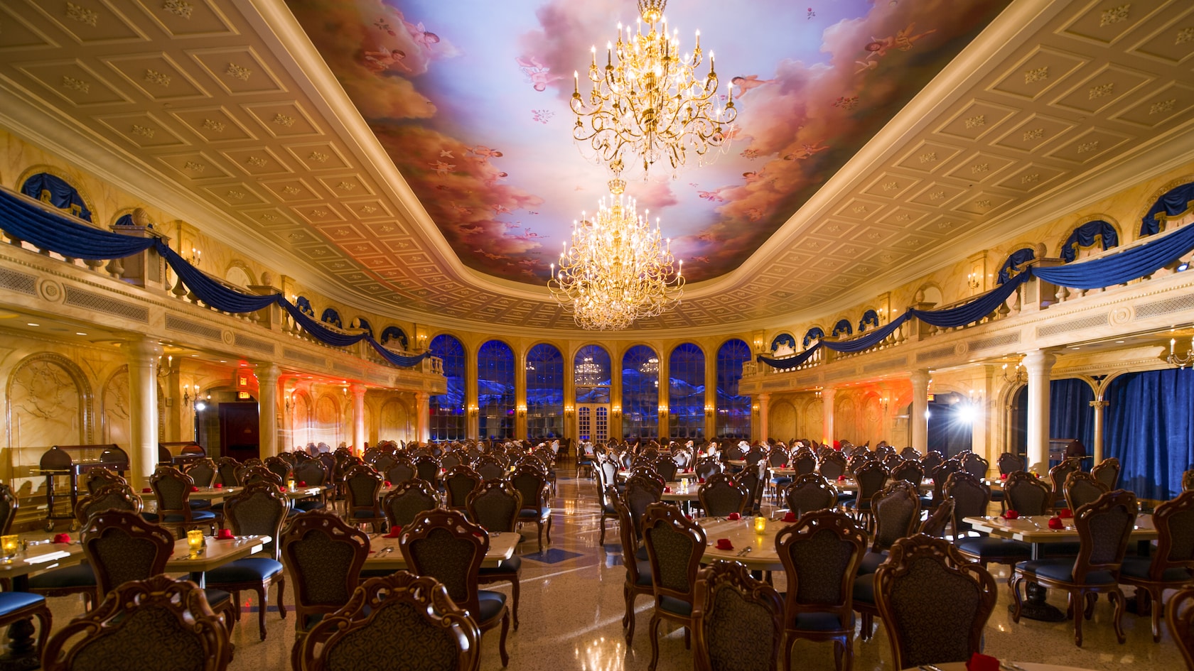 The Grand Ballroom inside Be Our Guest Restaurant at Magic Kingdom