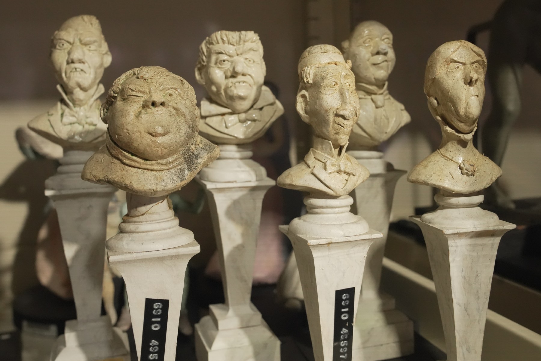 Six character bust maquettes sculpted by Jack Ferges