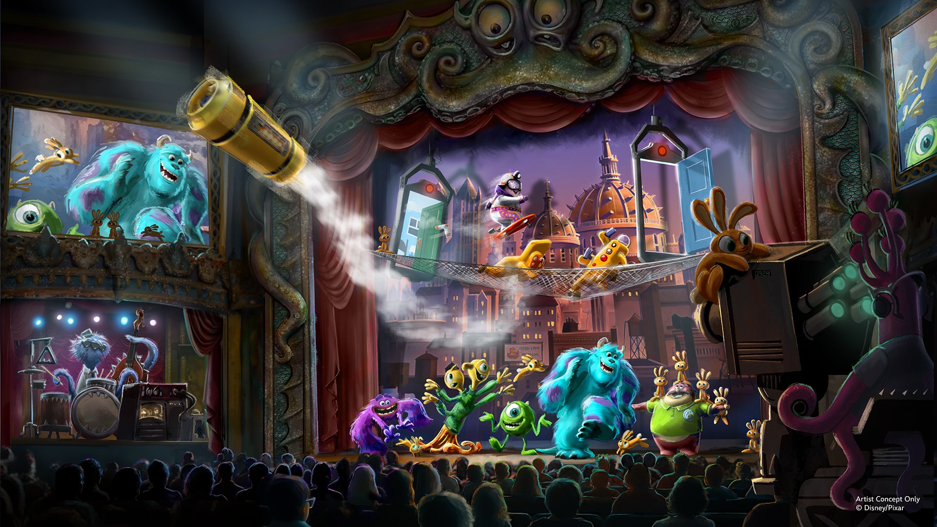 Official concept art for the Glob Theater in Monstropolis