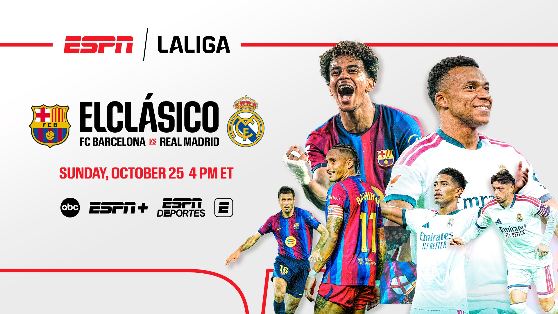 ESPN and LaLiga key art for the Oct. 25 El Clásico match between FC Barcelona and Real Madrid