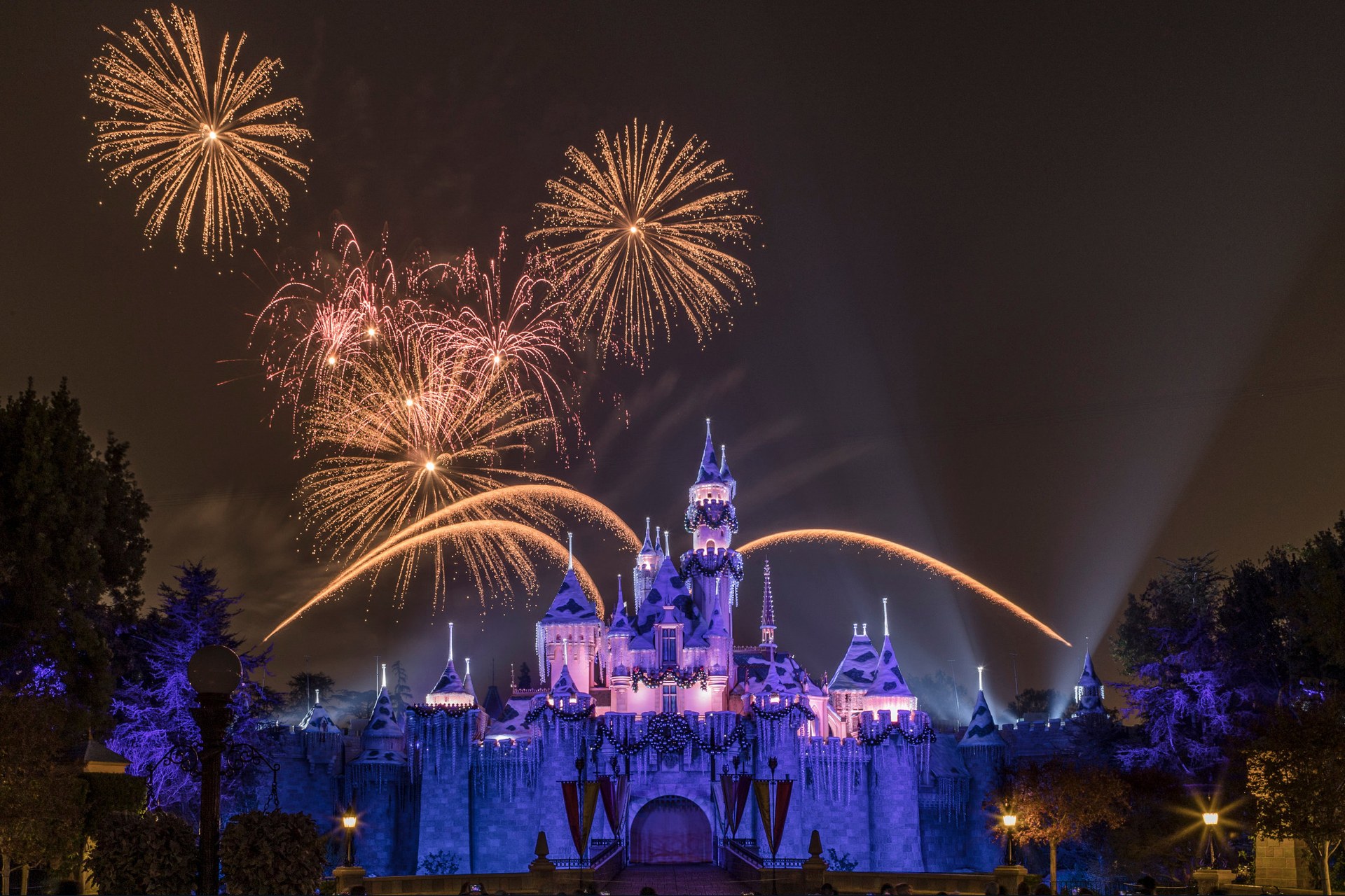 Sleeping Beauty Castle at Disneyland Park at night