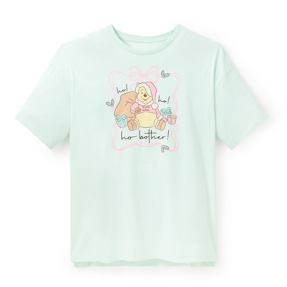 Mint-green Disney Store T-shirt with Santa Winnie the Pooh and presents