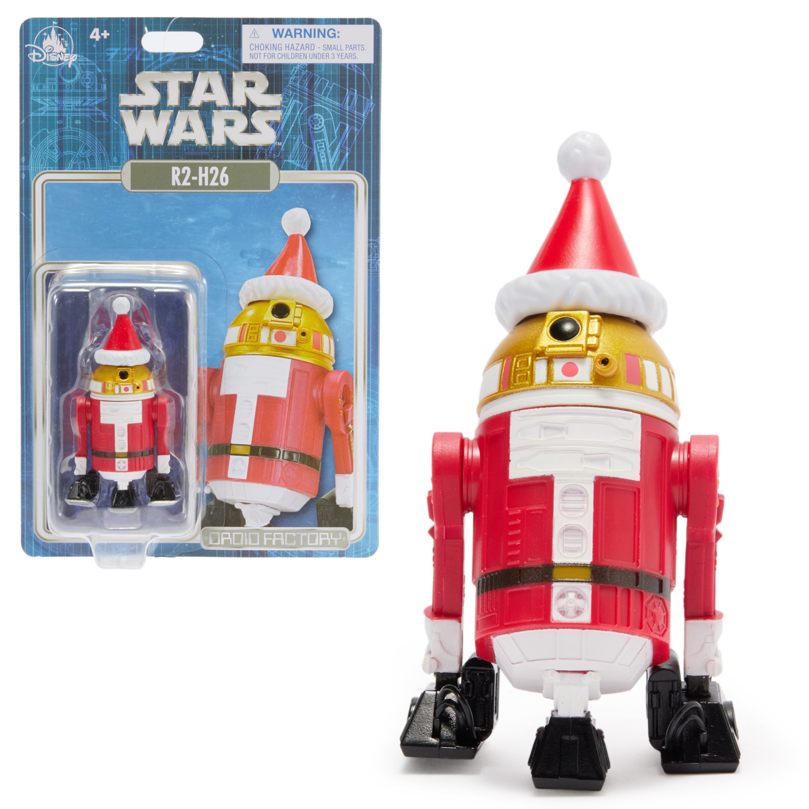 R2-H26 holiday Droid Factory figure in red, white and gold with a Santa hat