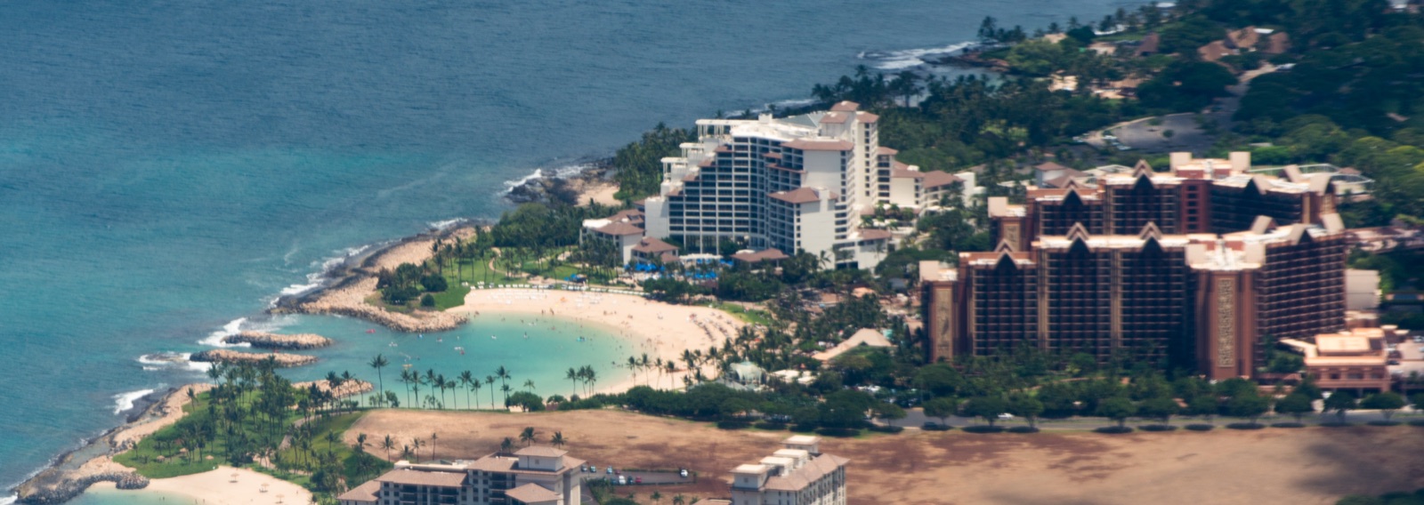 Aerial view of Aulani Resort and the Ko Olina lagoon