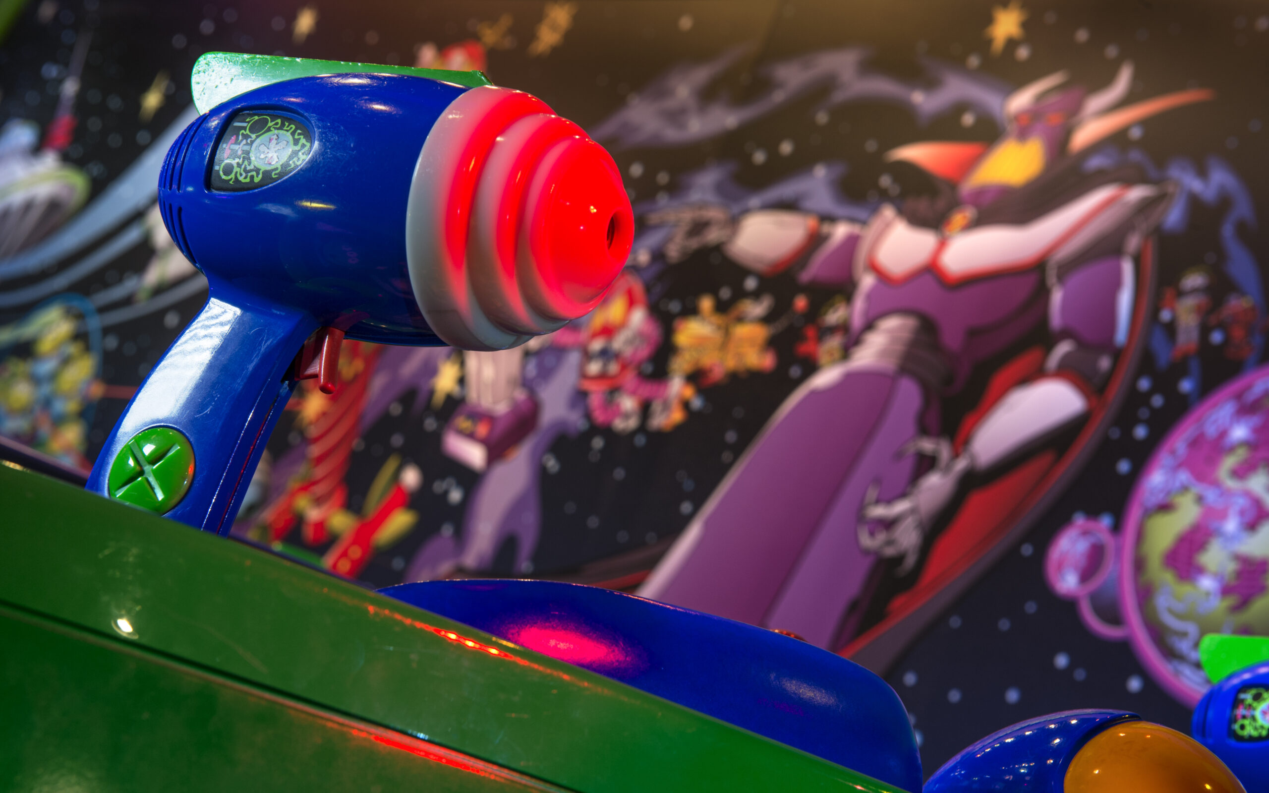 A blaster points toward Emperor Zurg inside Buzz Lightyear Laser Blast at Disneyland Paris