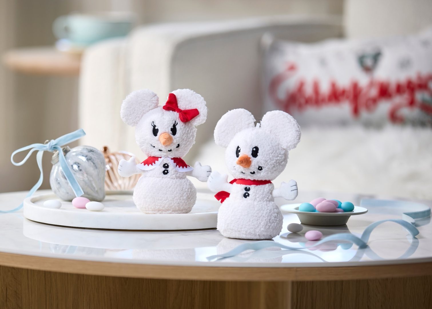 Mickey and Minnie snowmen plush from Disney Winter Wishes